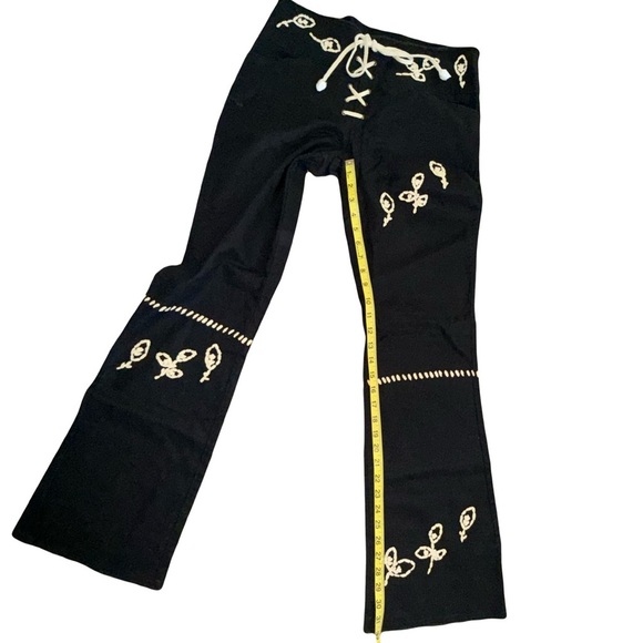 NWOT Ashley by EB International Black Lace-Up Boho Flare Pants Embroidered Sz S - Picture 6 of 8